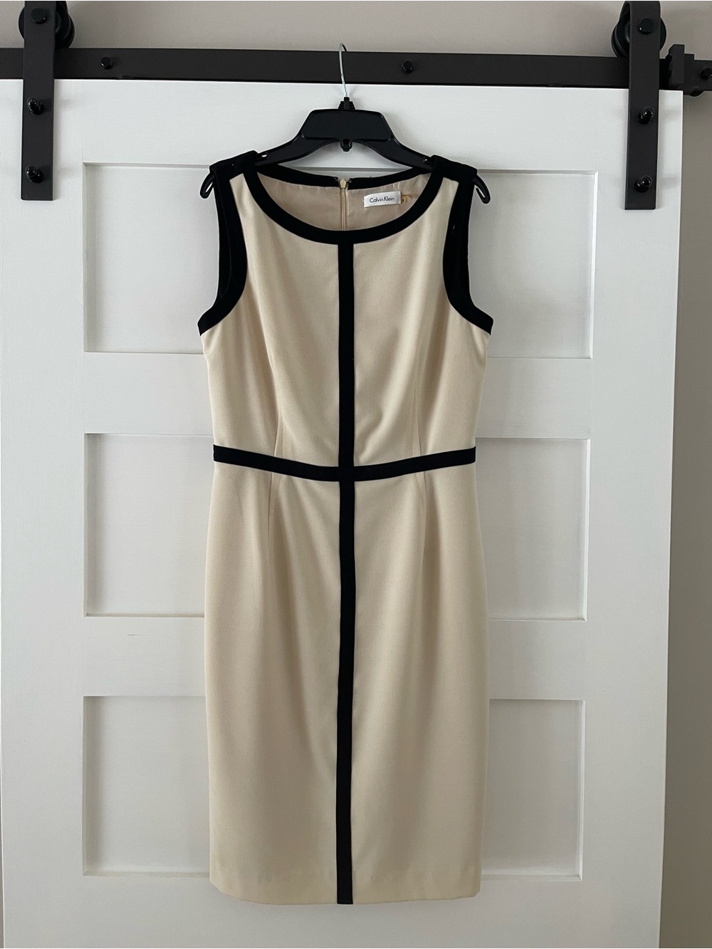 Calvin Klein Beige Sheath Dress with Black Piping